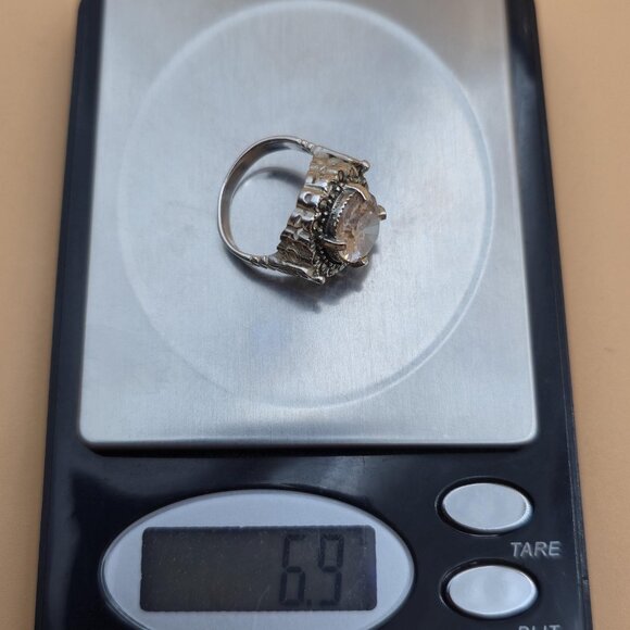 Size 7 Sterling Silver Cubic Zirconia And Marcasite Gems Ring A4601 - Picture 9 of 9